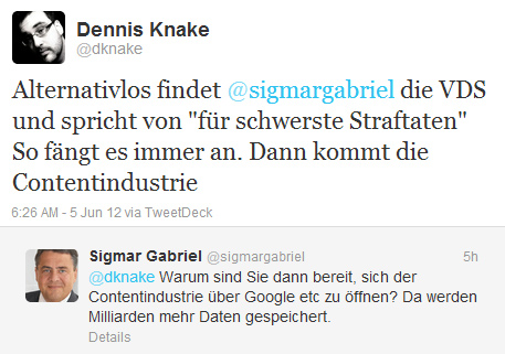Alternativlos findet @sigmargabriel die VDS und spricht von "für schwerste Straftaten" So fängt es immer an. Dann kommt die Contentindustrie